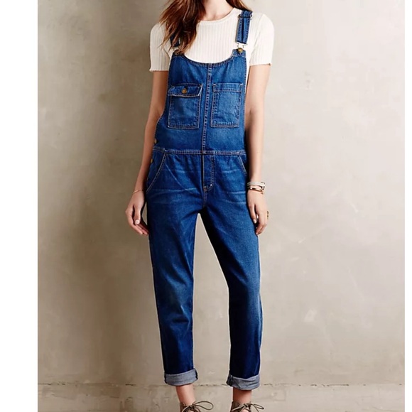 Anthropologie Current Elliott Carpenter Overalls in Blue Wash Size 1 Straight - Picture 1 of 9